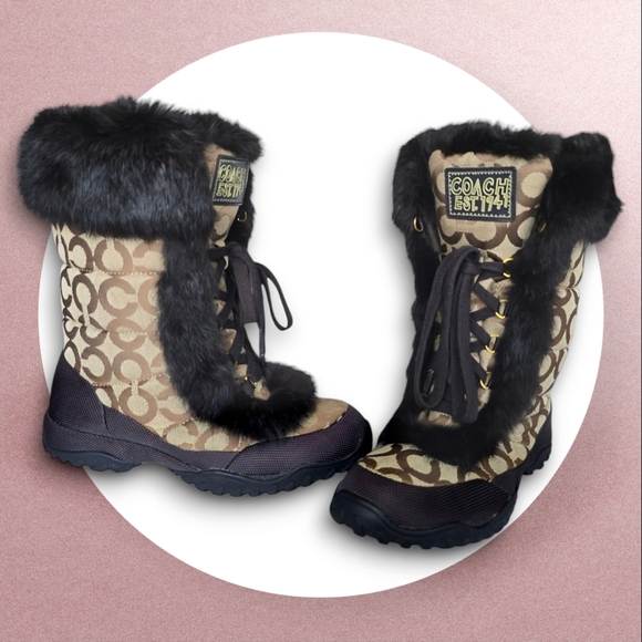 NWOT Coach Jennie Signature Fur Winter Snow Boots Brown Monogram Cozy Luxe Sz 8 - Picture 5 of 14